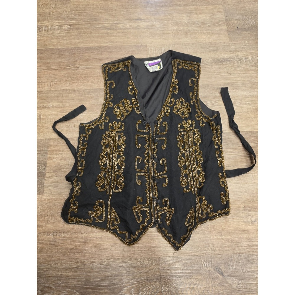Vintage Beaded Gold Black Vest Other Destination Size L